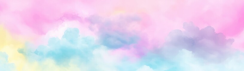 Fototapeta na wymiar Watercolor pink blue yellow purple sky clouds abstract background