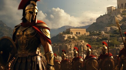 Generative AI image of Greek guards, Spartans guarding a fort