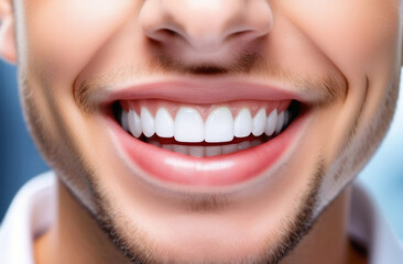 Demonstration of beautiful and healthy white teeth in a young man. The concept of dental health and beautiful teeth.