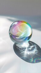 a glass ball sitting on top of a white surface