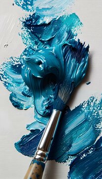 a close up of a paintbrush with blue paint