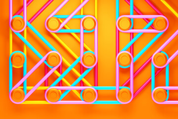 3D illustration, intricate geometric pattern of convex fasteners and straps