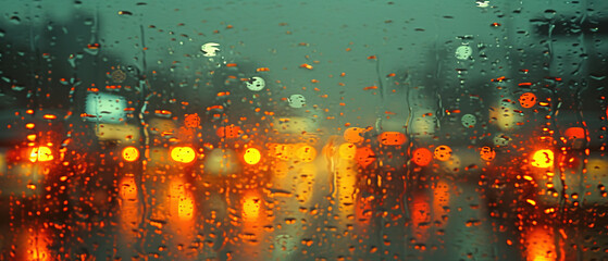 rain on a windshield with a city street in the background
