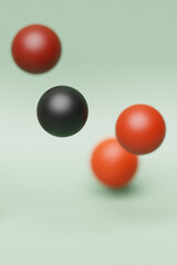 Close-up 3d  colorful  illustration. Different geometric shapes  sphere are placed at the same distance. Simple geometric shapes flying