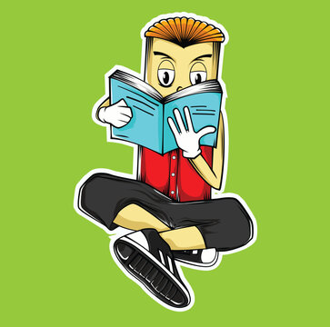 make a cute mascot of a doll reading a story book