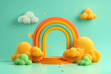 colorful clouds with yellow, green and white with a rainbow