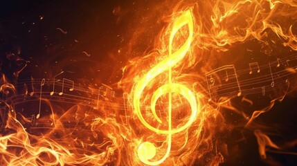 Treble clef on fire. Classical music - obrazy, fototapety, plakaty