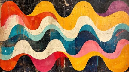 a colorful abstract painted wavy shape with red, white, yellow and blue color