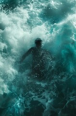 Fototapeta premium a man's shadow inside a water wave 