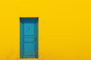 Fototapeta premium a small blue door on a yellow background
