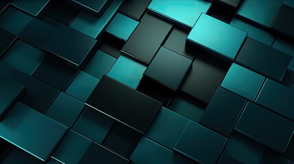 Dark turquoise 3d background of randomly arranged 3D shapes.