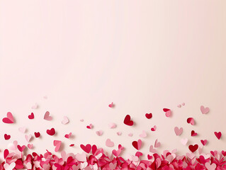 Pink Heart Confetti Border on White Background