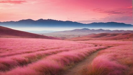 Beautiful pink Hairawn muhly landscape