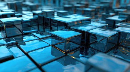 Blue blocks cube brick abstract Arrange innovative tech concept background