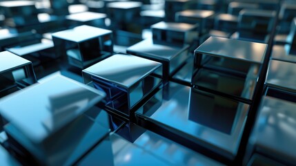 Obraz premium Blue blocks cube brick abstract Arrange innovative tech concept background