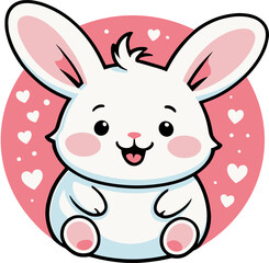 Obraz na płótnie Canvas Cute white bunny cartoon with heart isolated illustration png, cute cartoon clipart for nursery, children's book, party, kid-friendly character, baby shower, birthday, whimsical style, valentine, love