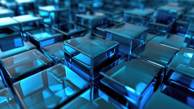 Blue blocks cube brick abstract Arrange innovative tech concept background