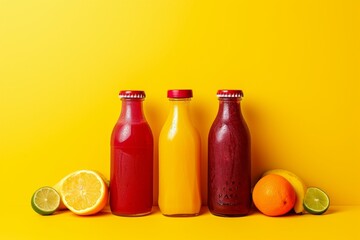fresh juice bottle set on a yellow background