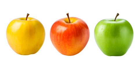 Collection set of colored apples on an isolated transparent background.