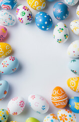 Fototapeta na wymiar Easter egg frame border with white background. Vertical image.