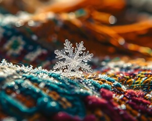 a close up of a snowflake on a blanket