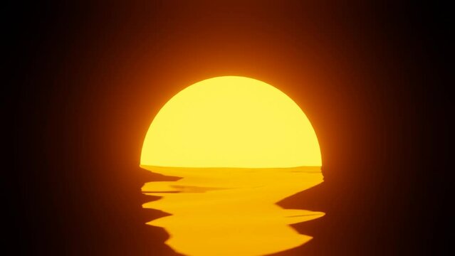 3d Loop animation of sunset at ocean, 3d render