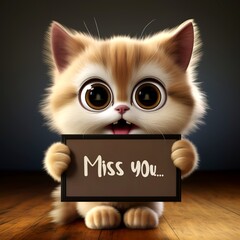 Cute kitten with love message. Valentines Day. AI generated. - obrazy, fototapety, plakaty