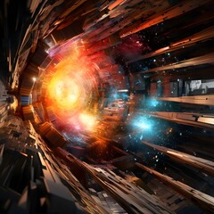 the collision of particles within the hadron collider