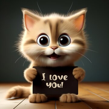 Cute kitten with love message. Valentines Day. AI generated.