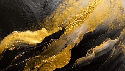 Abstract acrylic painting, Close up black and gold background. Oil paint texture with brush strokes