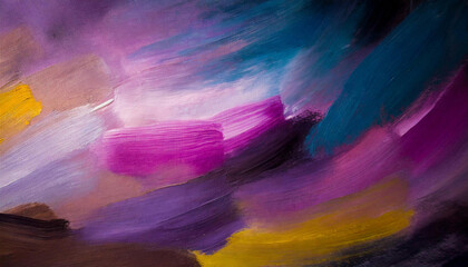 Close up abstract colorful acrylic painting on canvas. Oil paint texture with brush strokes