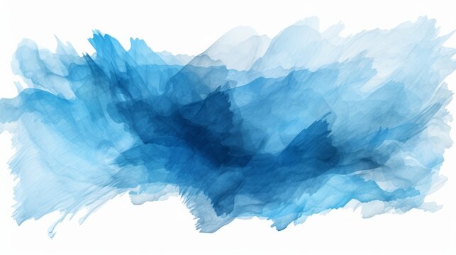 abstract blue paint brush strokes in watercolor isolated on white background