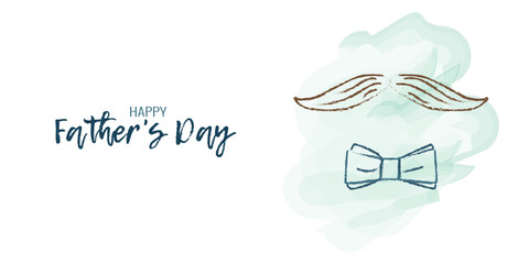 Templates Father Day holiday in watercolor style. Dad mustache and bow tie. Greeting Card or Flyer Design.