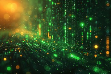 Obraz premium Abstract matrix like information technology background about government, public, IT with a green color palette.