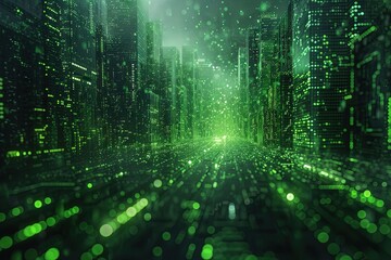 Obraz premium Abstract matrix like information technology background about government, public, IT with a green color palette.