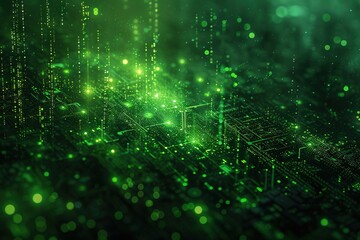 Obraz premium Abstract matrix like information technology background about government, public, IT with a green color palette.