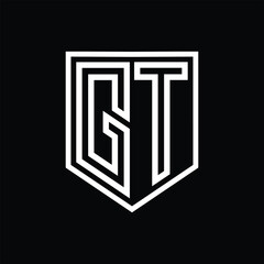 GT Letter Logo monogram shield geometric line inside shield isolated style design