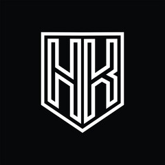 HK Letter Logo monogram shield geometric line inside shield isolated style design