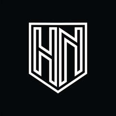 HN Letter Logo monogram shield geometric line inside shield isolated style design