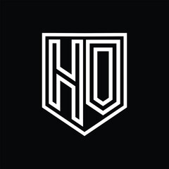 HO Letter Logo monogram shield geometric line inside shield isolated style design