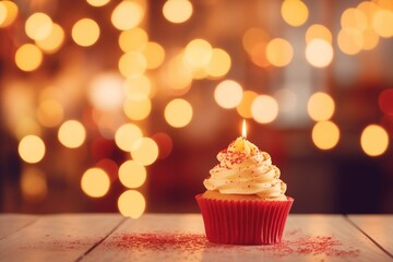 sprinkled cupcake with candle 