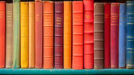 colourful books on a shelf
