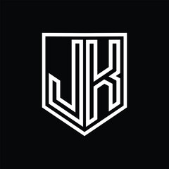JK Letter Logo monogram shield geometric line inside shield isolated style design
