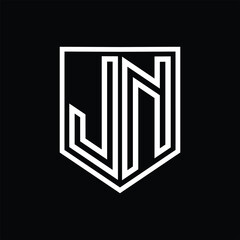JN Letter Logo monogram shield geometric line inside shield isolated style design