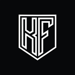 KF Letter Logo monogram shield geometric line inside shield isolated style design