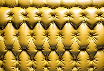 Padded yellow leather upholster pattern. Quilted leather texture with buttons