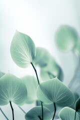 plant and leaves photograph, in the style of light gray and light emerald, positive/negative space, selective focus, organic minimalism, creative commons attribution, soft, muted palette