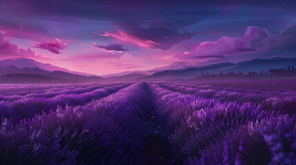 Very beautiful lavender field at sunset