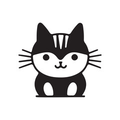 Cat icon vector on white background, black cat with a smile