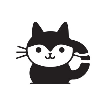 Cute black cat icon. Funny cartoon character